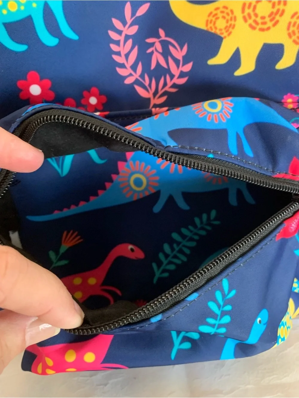Child’s colorful dinosaur backpack